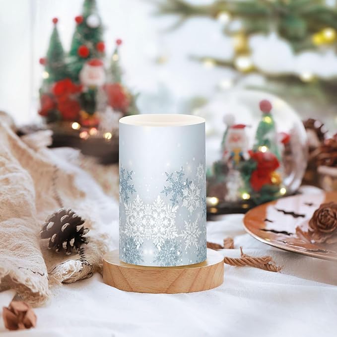 ALAZA Silver Winter Abstract Snowflakes Christmas Flickering Flameless Candles Battery Operated with Remote Timer,Tea Light Candles LED Pillar Votive Candles Set of 2 for Outdoor Indoor Decorations