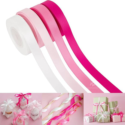 HUIHUANG Pink Satin Ribbon 1/2 inch x 4 Rolls White/Light Pink/Pink/Hot Pink Ribbon for Gift Wrapping DIY Crafts Hair Bows Flower Bouquets Wedding Bridal Shower Decor- Total 40 Yards