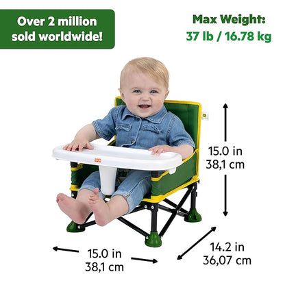 Bright Starts John Deere Pop 'N Sit Portable Booster Chair, Floor Seat, Indoor/Outdoor Use, Compact Fold, Green and Yellow, 6 Mos - 3 Yrs
