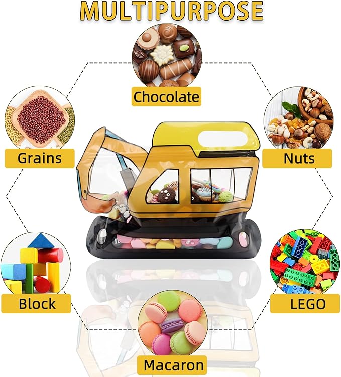30 Pack Goodie Gift Bags Cartoon Excavator Car Candy Treat Bag Small Plastic Ziplock Seal Bags with Handle Resealable Packaging For Food Storage Birthday Baby Shower Party Favor(Excavator)