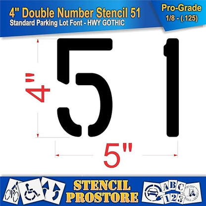 Pavement, Curb, and WheelStop Stencils - 4 inch Double Number Stencil - (51) - 4" x 4" x 1/8" (128 mil) - Pro-Grade