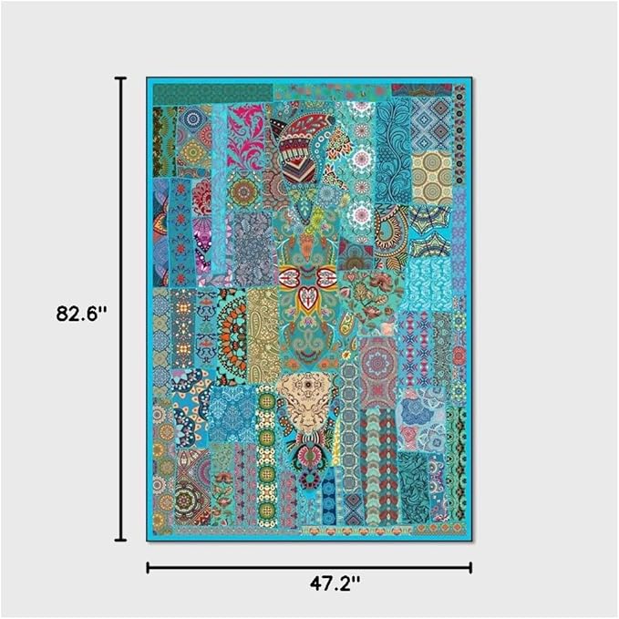 Vintage Boho Area Rugs Multicolor Ethnic Style Geometric Splicing Carpets Bedroom Living Room Kitchen Floor Mats Indoor Outdoor Non-Shedding Runner Rug Home Décor Carpet 4' X 7'
