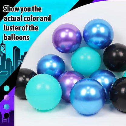 60pcs Blue and Purple Balloons 12inch with Metallic Purple Black Teal Blue Confetti Balloons for Video Game Birthday Party Decorations