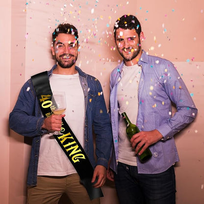 40th Birthday King Sash with Gold Foil - Soft Satin Black 40th Birthday Sash for Men 40th Fabulous Bday Party, Great for Men 40 Bday Gifts Ideas, Large Enough Size (35.4x3.74 inch)