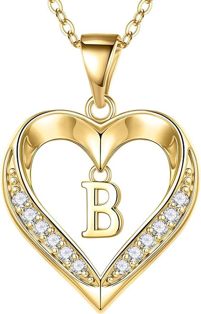 TURANDOSS Valentines Day Gifts for Kids Teen Girls - Heart Initial Necklaces, Dainty 14K Gold Plated CZ Heart Letter A-Z Pendant Necklace Trendy Jewelry Valentines Day Gifts for Wife Girlfriend