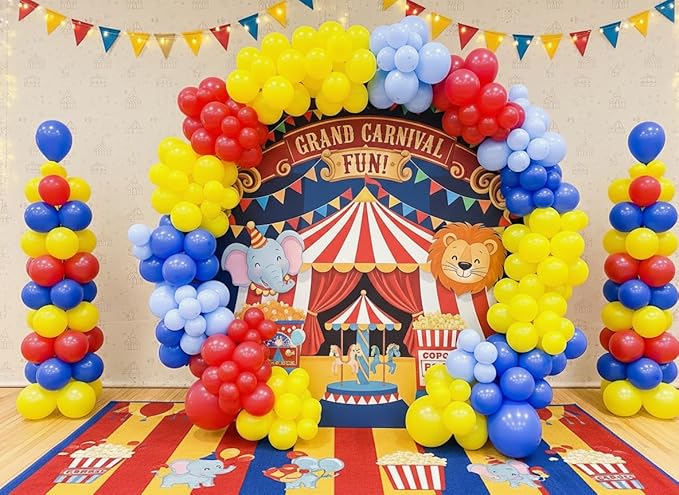 Carnival Circus Balloon Garland Arch Kit 153pcs with Star, Red Blue Yellow Primary Color Balloons Rainbow Multicolor Confetti Balloons for Birthday Circus Theme Carnival Party Theme Decoration