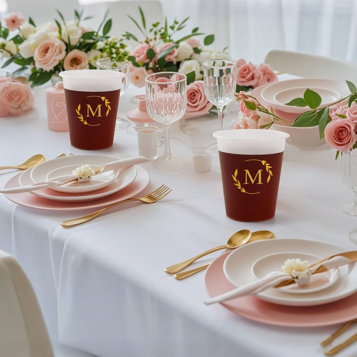 100 Monogrammed Cups Disposable Initial Plastic Cup 12 oz Wedding Personalized Cup for Wedding Reception Baby Shower Birthday Party(Letter B)