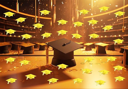 ONLYKXY 15gram Glitter Table Confetti Decor Scatter Bless Confetti Grad Party Decor for Congrats College Graduation Birthday Wedding Party Chocolate Favor Envelope Decal (Gold Graduation Cap)