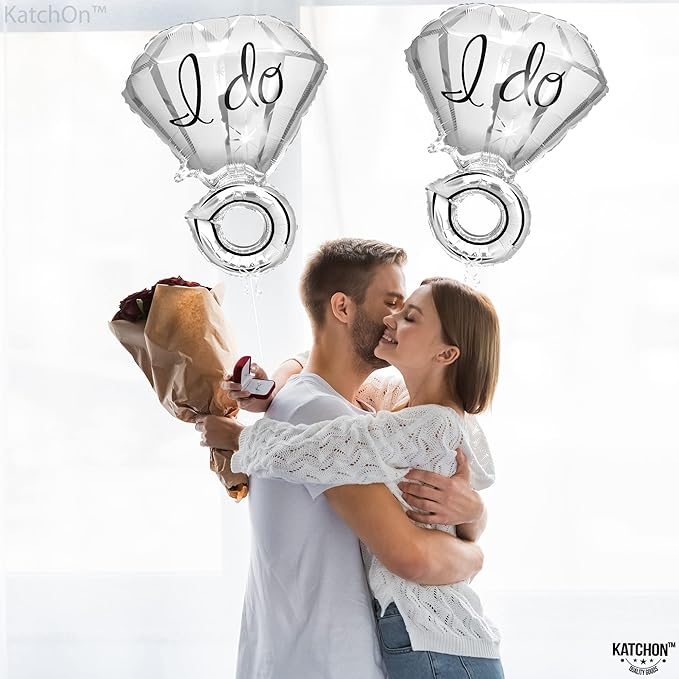 KatchOn, Silver 2-Piece Diamond Ring Balloon - 25 Inch, Engagement, Wedding, Bridal Shower & Bachelorette Decorations