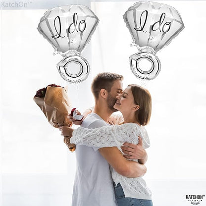 KatchOn, Silver 2-Piece Diamond Ring Balloon - 25 Inch, Engagement, Wedding, Bridal Shower & Bachelorette Decorations