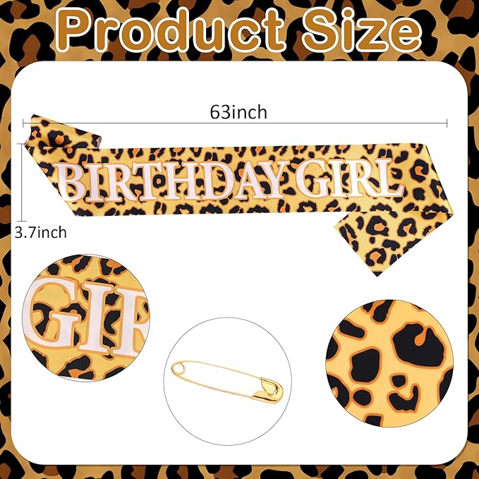 Cheetah Print Happy Birthday Decorations - BIRTHDAY GIRL Leopard Birthday Sash, Funny Bday Decoration Accessories for Women Party Favors Supplies