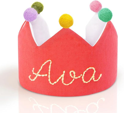Personalized Hand Embroidered Crown for Baby and Kid Birthdays, Custom Baby Birthday Hat, Fit All Ages
