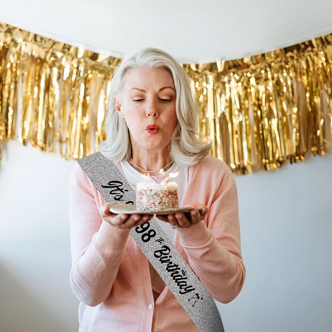 It's My 98th Birthday Sliver Sash - Sparkling Happy 98th Birthday Satin Sash for Women - 98 Years Old Party Decorations