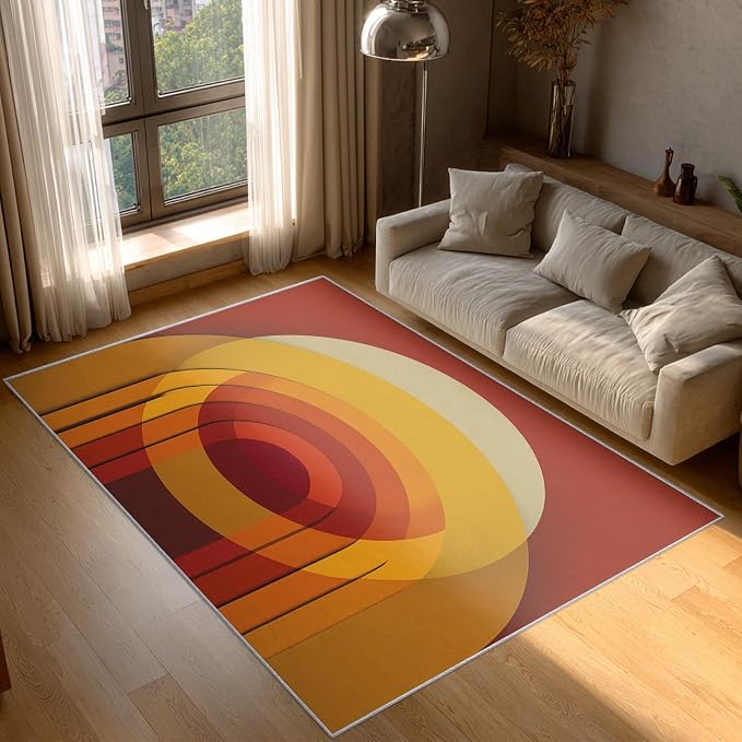 Mid Century Modern Rugs for Entryway, 2x3 ft, Abstract Circle Area Rugs for Bedroom Kitchen Entrance, Soft Non Slip Washable Retro 70s Geometric Indoor Door Mat Home Decorations Dt-Ghf-69