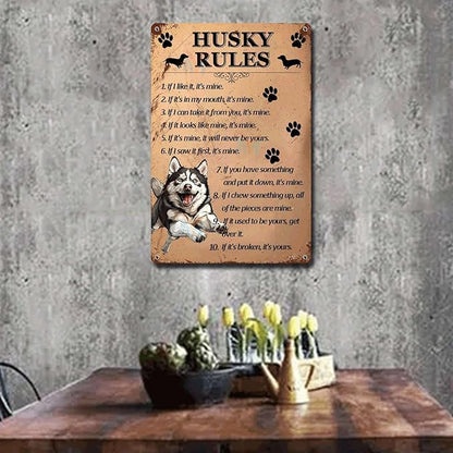 Metal Sign Tin Sign Vintage Wall Art Husky Rules Bathroom Signs for Home for Pub 12×16 Inches