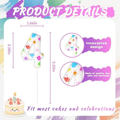 Paint Birthday Candles, Art Paint Party Decoration Supplies, Birthday Number Candles for Cake Topper (Multicolour, Number 4)