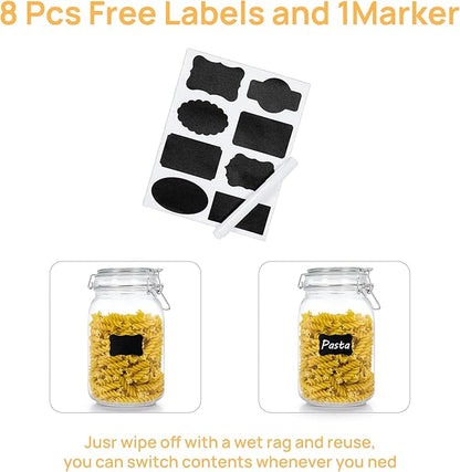 CHEFSTORY 50oz Airtight Glass Jars with Lids, 3 PCS Food Storage Canister for Kitchen & Pantry Organization, Square Mason Jar Containers for Storing Sugar, Flour, Cereal,Coffee,Cookies