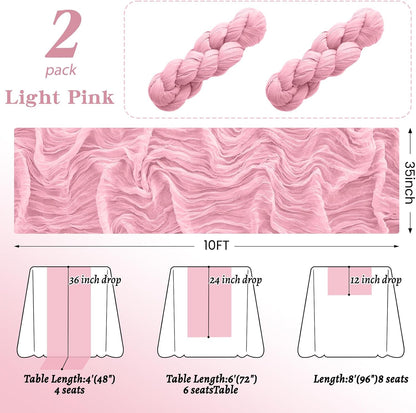 2Pack Pink Table Runner 10FT Cheesecloth Table Runner 35x120Inch Long Boho Cheese Cloth Table Runners Rustic Gauze Table Runners for for Party Wedding Bridal Shower Baby Shower Decorations