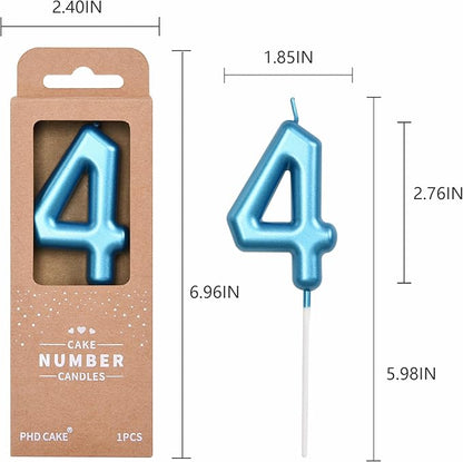 PHD CAKE 2.76 inch Classical Blue 4 Number Birthday Candles, Blue Number Candles, Cake Number Candles, Party Celebration