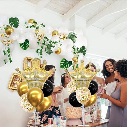 TONIFUL Table Centerpiece Balloons Stand Kit Include Black Gold Latex Confetti Balloons and Foil Crown Balloon for Birthday 2025 Graduation Anniversary Halloween New Year's Eve Party Decoration
