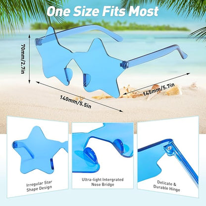 Pibupibu 48 Pack Fun Mixed/Heart/Star Party Sunglasses Bulk Adults, Rimless Colorful Bachelor Party Glasses