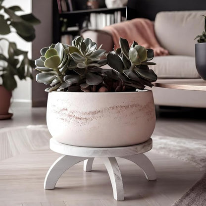 Novabright 2 Pcs Short Plant Pedestal Wood Plant Stool Round Low Wood Riser Pedestal Display Decor Flower Indoor Outdoor Rustic Farmhouse Table Balcony Decor Board Flower Holder Rise (White)