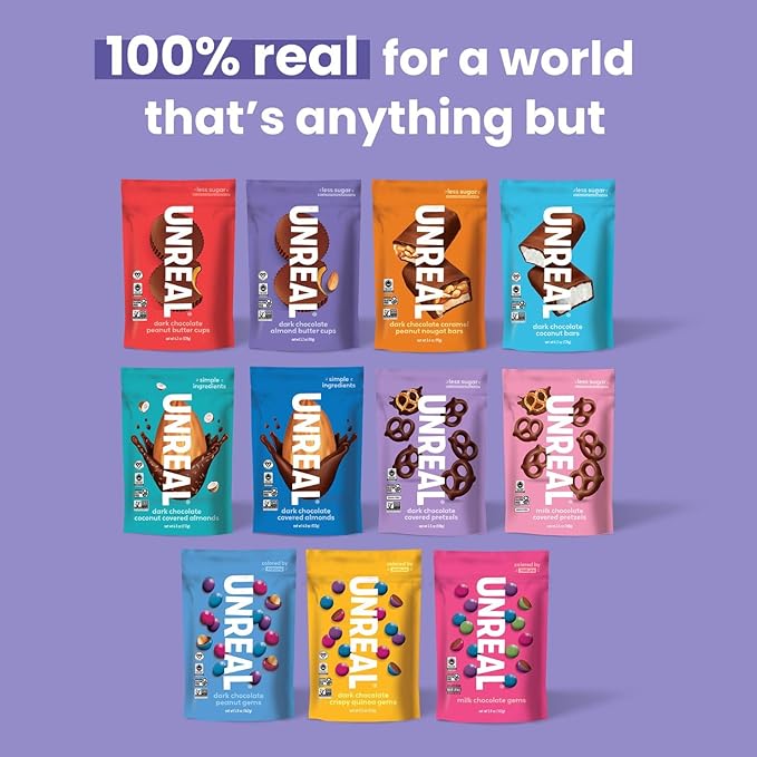 UNREAL Dark Chocolate Almond Butter Cups| 5g Sugar | Certified Vegan, Gluten Free, Fair Trade, Non-GMO | No Sugar Alcohols or Soy | 0.53 Ounce (Pack of 40)