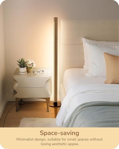 EDISHINE Corner Floor Lamp, Upgraded Dual-Sided Lighting, Wooden Floor Lamps for Living Room, Standing Lamp with Remote/Foot Control, 7CCT & Dimmable Floor Lamp for Bedroom, Office, Natural Wood