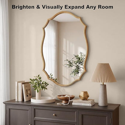 Wall Mirror with Metal Frame, 24" x 36" Antique Gold Ornate Vanity Mirror, Large Hanging Vintage Decorative Mirror for Bathroom, Entryway, Bedroom, Living Room