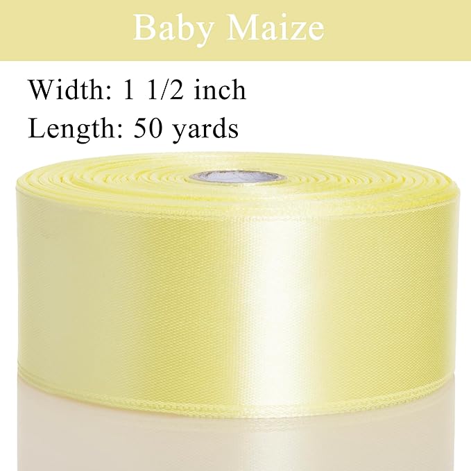 YASEO 1 1/2 Inch Baby Maize Solid Satin Ribbon, 50 Yards Craft Fabric Ribbon for Gift Wrapping Floral Bouquets Wedding Party Decoration
