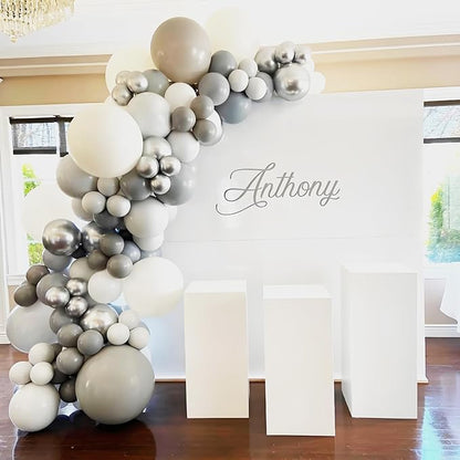 120pcs Gray Balloons, 18 12 10 5 inch Grey Balloons Different Sizes Gray Balloon Arch Kit for Birthday Baby Shower Wedding Anniversary Party Decorations