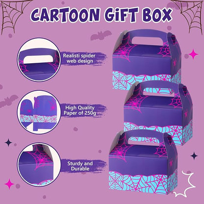 Marspark 24 Pack Purple Spider Web Cartoon Birthday Party Supplies, Paper Gift Boxes, Cartoon Candy Treat Boxes for Birthday Party Decorations(Purple Spider Pattern)