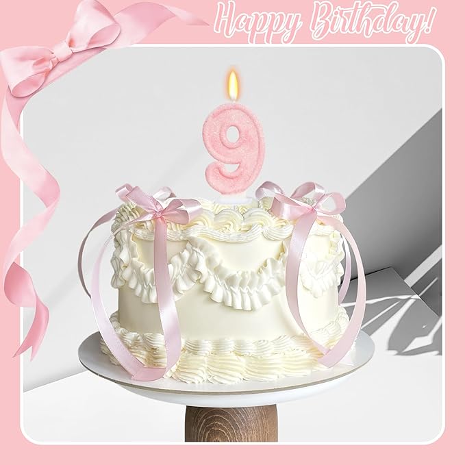 Pink Birthday Candles - Number 9 Candle for 9th Birthday Decorations for Girls, Pink Cake Decorations Sweet Birthday Decorations Girl