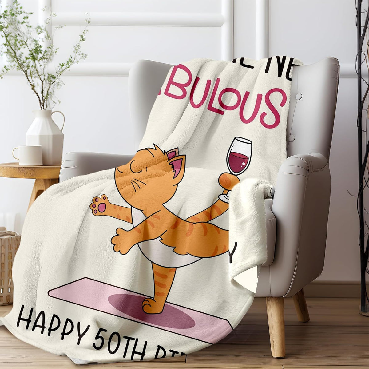 Happy 50th Birthday Gifts for Her, Flannel Soft Blanket Decorations, 50 Years Old Birthday Gifts for Women, Fabulous Turning 50 Gift for Woman, 50x60 inches