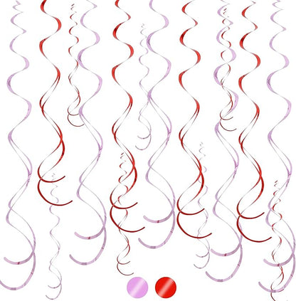 BEISHIDA Red Pink Hanging Swirls Party Decorations Plastic Streamer for Bachelorette Hanging Ornament Decorations, Valentine Wedding Girl Birthday Mother‘s Day Party Supplies, Pack of 20