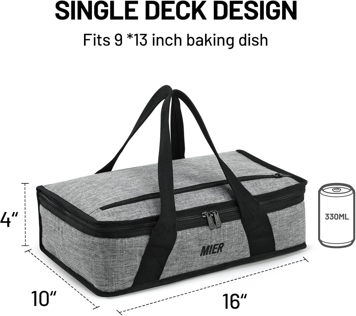MIER Insulated Casserole Carrier for Hot or Cold Food Thermal Food Carrier Bag for Lasagna Potluck Parties Picnic Cookouts, Fits 9"x13" Baking Dish/Foil Pan, Gray