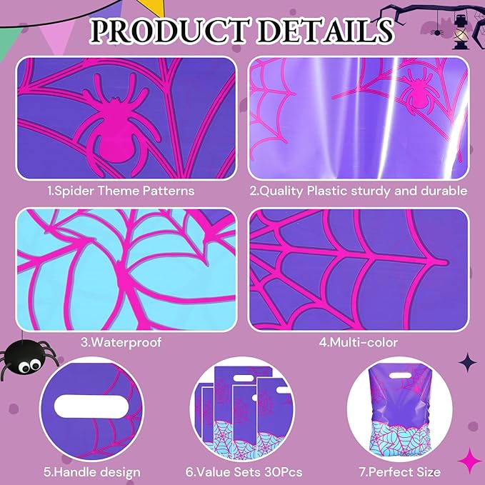 Eccliy 30 Pcs Spider Birthday Party Favors Bags Cartoon Spiderweb Gift Candy Gift Bags for Spider Theme Party Decorations Supplies
