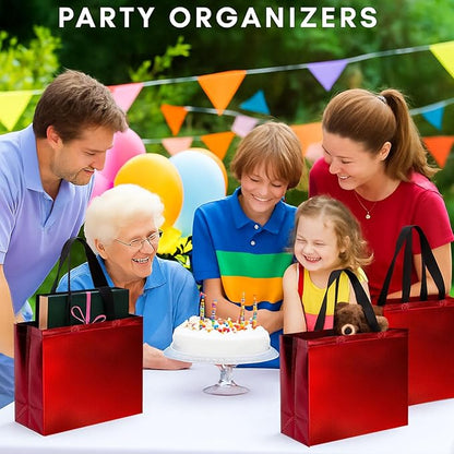 VGOODALL 15 Pack Reusable Gift Bags with Handles, 12.6x5x11 Inch Shiny Red Gift Bags for Party Favors Birthdays Weddings Packaging Supplies
