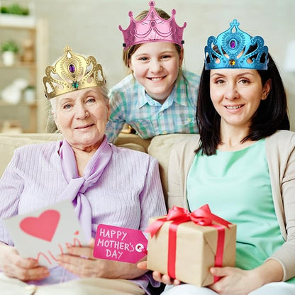 23/24 Packs Foam Princess Crowns and Tiaras, DIY Kit for Birthday Party Favors Hats with Crystal Diamond Sticker