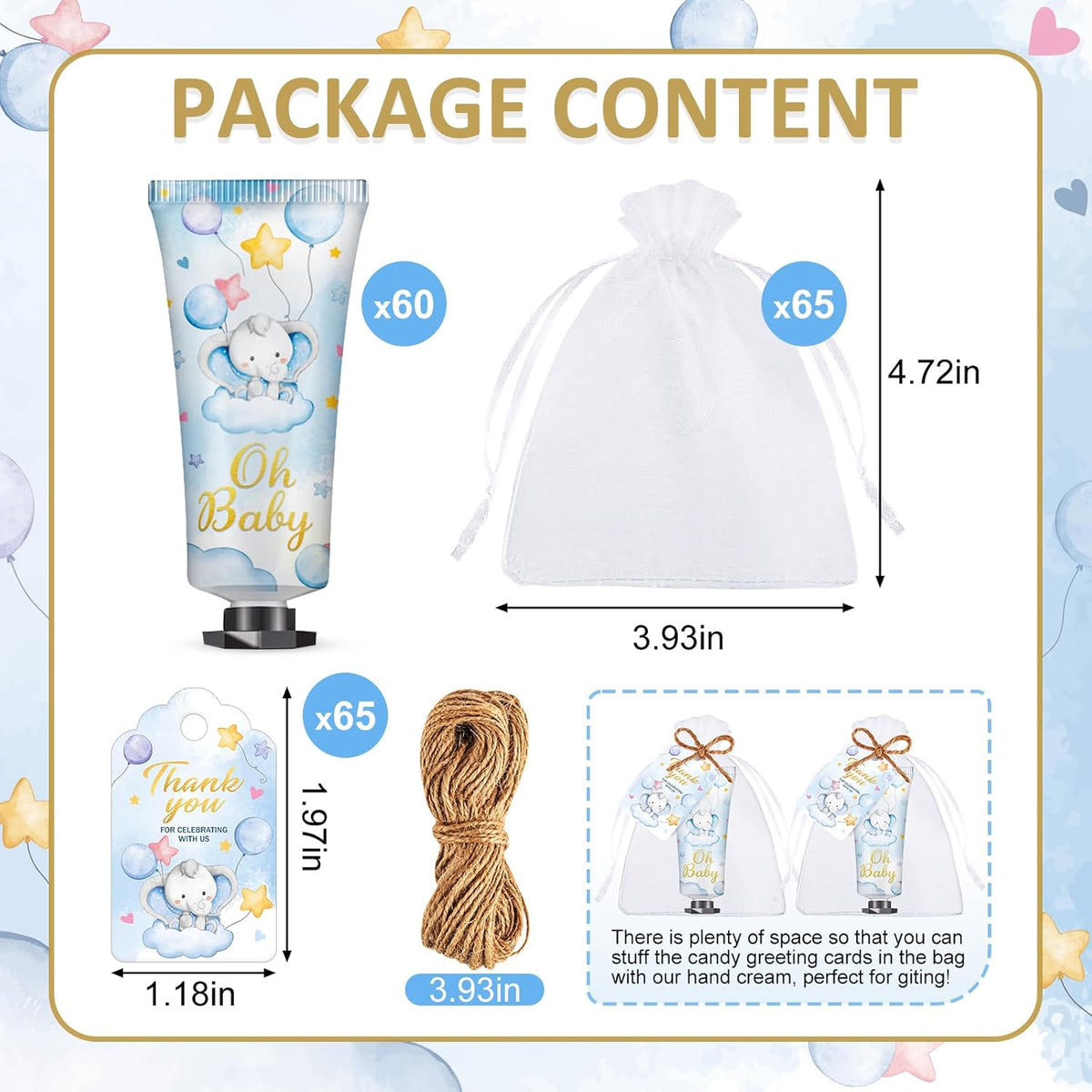 60 Sets Baby Shower Hand Cream, Boy Baby Shower Party Favors Gifts for Guests Bridal Shower, Wedding Hand Cream Gifts,Travel Size Hand Lotion Bulk for Wedding, Baby Shower Thank You Gifts (Elephant)