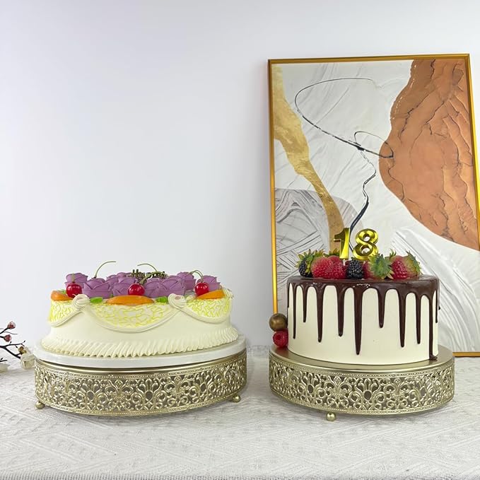 Cake Stand Set of 3 Metal Cupcake Stands Dessert Display Plate for Wedding Party Birthday (Metal, Gold)