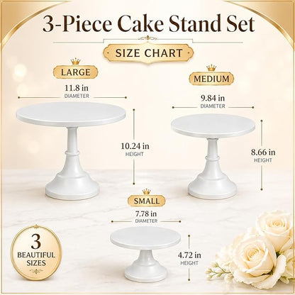 3-Pack White Metal Cake Stand Set, 8/10/12 Inch Tiered Display Stand with Pedestal Base for Wedding, Birthday, Baby Shower, Party Dessert Table