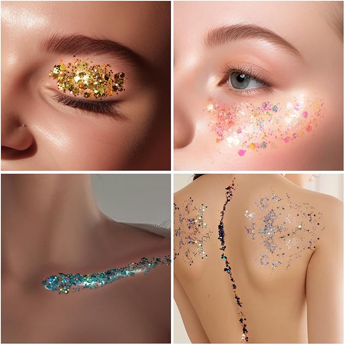 Teenitor Body Glitter Face Glitter Makeup Festival Glitter, 12 Colors Face and Body Glitter Gel, Hair Glitter Gel, Body Makeup