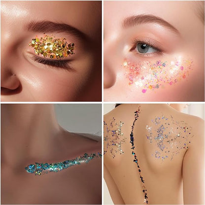 Teenitor Body Glitter Face Glitter Makeup Festival Glitter, 12 Colors Face and Body Glitter Gel, Hair Glitter Gel, Body Makeup