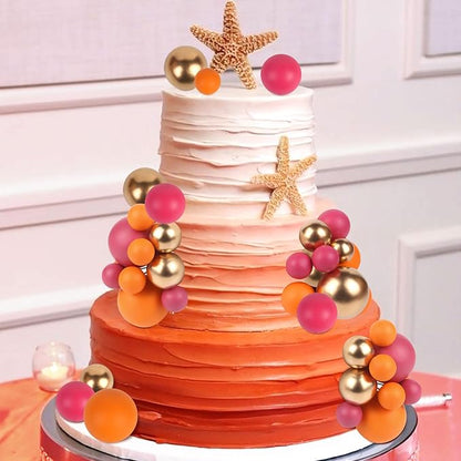 52 Pcs Ball Cake Decorations - Pink Gold Orange Ball Dessert Picks Cake Cupcake Toppers, Birthday Party Baby Shower Gender Reveal Cake Supplies