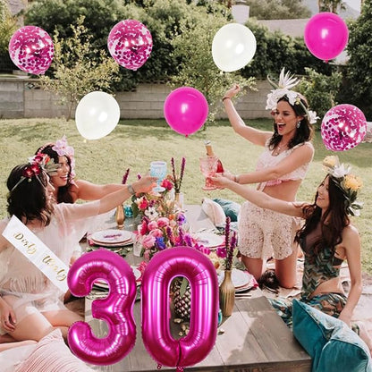 30th Birthday Party Decorations for Her Hot Pink Dirty Thirty Banner Balloon Dirty 30 Sash Cake Topper for 30 Years Old Birthday Party Supplies