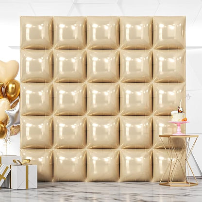 NISOCY 25PCS Beige Square Foil Balloons Wall Backdrop Double Sided Sand White Balloon Arch Kit for Birthday Baby Bridal Shower Wedding Engagement Gender Reveal Party Decoration