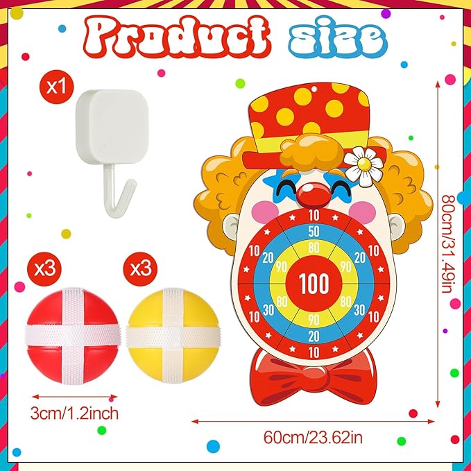 Carnival Circus Dart Board Game Birthday Party Decoration Set with 6 Sticky Balls Felt Cloth Circus Theme Party Decorations Fun Outdoor & Indoor Activities Family Game for Birthday