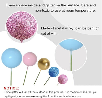 ASTARON 50 Pcs Ball Cake Topper Sticks Mini Balloons for Cake Decorating Supplies Foam Balls Cake decorations for Baby Shower Cake Birthday Cake Toppers Decorations (Pink Blue Series)