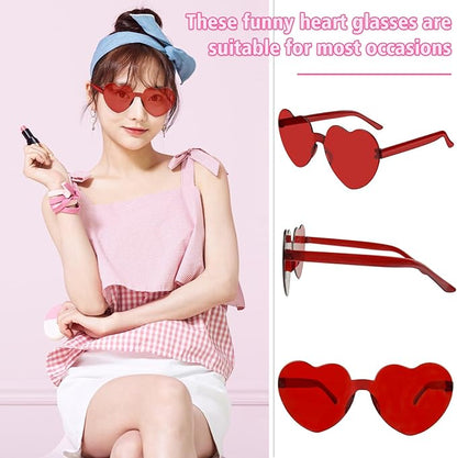 NACHLYNN 24 Pairs Red Heart Sunglasses for Women Rimless Heart Shaped Sunglasses Candy Color Glasses for Party Favors